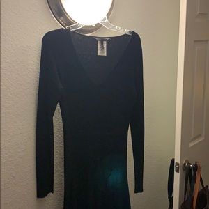 BCBGMaxazria Black Skater Long Sleeve Midi Dress